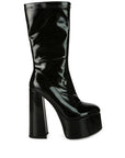 VINKELE Patent PU Platform Heeled Calf Boots