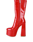 VINKELE Patent PU Platform Heeled Calf Boots