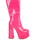 VINKELE Patent PU Platform Heeled Calf Boots