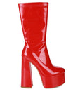 VINKELE Patent PU Platform Heeled Calf Boots