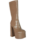 VINKELE Patent PU Platform Heeled Calf Boots