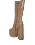 VINKELE Patent PU Platform Heeled Calf Boots