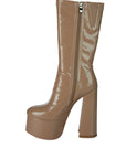 VINKELE Patent PU Platform Heeled Calf Boots