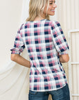 Plaid Puff Sleeve Jersey Top