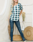 Plaid Puff Sleeve Jersey Top