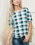 Plaid Puff Sleeve Jersey Top