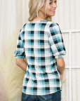 Plaid Puff Sleeve Jersey Top