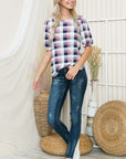 Plaid Puff Sleeve Jersey Top