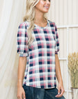 Plaid Puff Sleeve Jersey Top