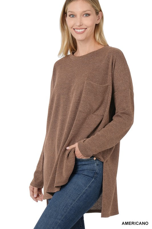 Zenana Melange Jacquard Round Neck Top