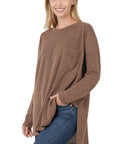 Zenana Melange Jacquard Round Neck Top - Online Only