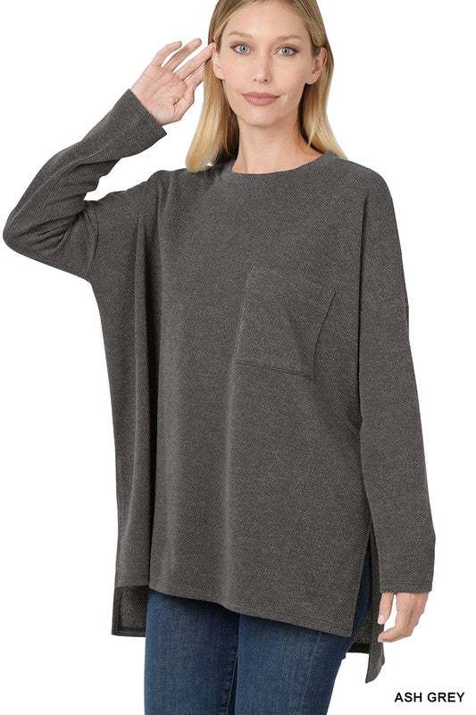 Zenana Melange Jacquard Round Neck Top