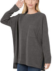 Zenana Melange Jacquard Round Neck Top - My Pampered Life Seattle