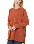 Zenana Melange Jacquard Round Neck Top - My Pampered Life Seattle