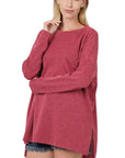 Zenana Melange Jacquard Round Neck Top - My Pampered Life Seattle