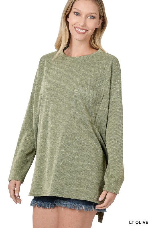 Zenana Melange Jacquard Round Neck Top - Online Only