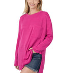 Zenana Melange Jacquard Round Neck Top - My Pampered Life Seattle