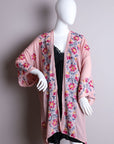 Pink Anemone Garland Embroidered Kimono