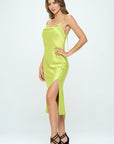 Renee C. Satin Bias Slip Dress with Slit