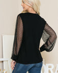 Mesh Dot Puff Sleeve Knit Top