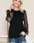 Mesh Dot Puff Sleeve Knit Top