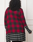 Long Buffalo Plaid Stripe Trim Open Cardigan