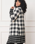 Long Buffalo Plaid Stripe Trim Open Cardigan