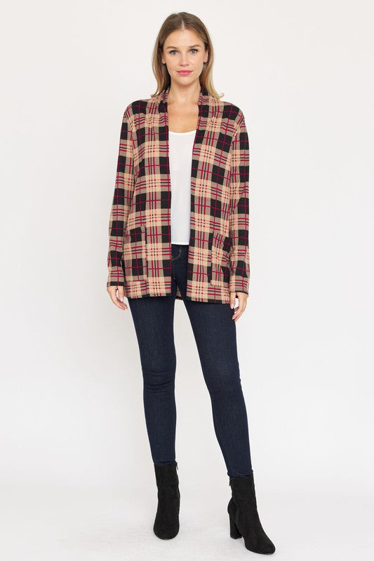 Plaid Contrast Elbow Patch Cardigan