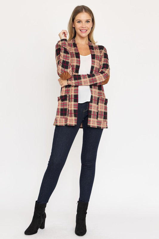 PLUS Plaid Contrast Elbow Patch Cardigan