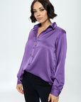 Renee C. Stretch Satin V neck Blouse with Collar