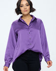 Renee C. Stretch Satin V neck Blouse with Collar