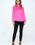 Renee C. Stretch Satin V neck Blouse with Collar