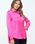 Renee C. Stretch Satin V neck Blouse with Collar