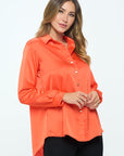 Renee C. Stretch Satin V neck Blouse with Collar