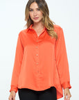 Renee C. Stretch Satin V neck Blouse with Collar