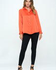 Renee C. Stretch Satin V neck Blouse with Collar