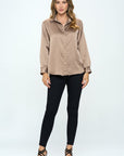 Renee C. Stretch Satin V neck Blouse with Collar