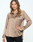 Renee C. Stretch Satin V neck Blouse with Collar