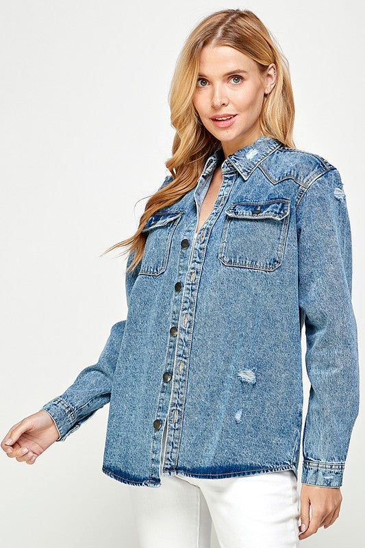 Blue Age Women's Distressed Denim Shirts