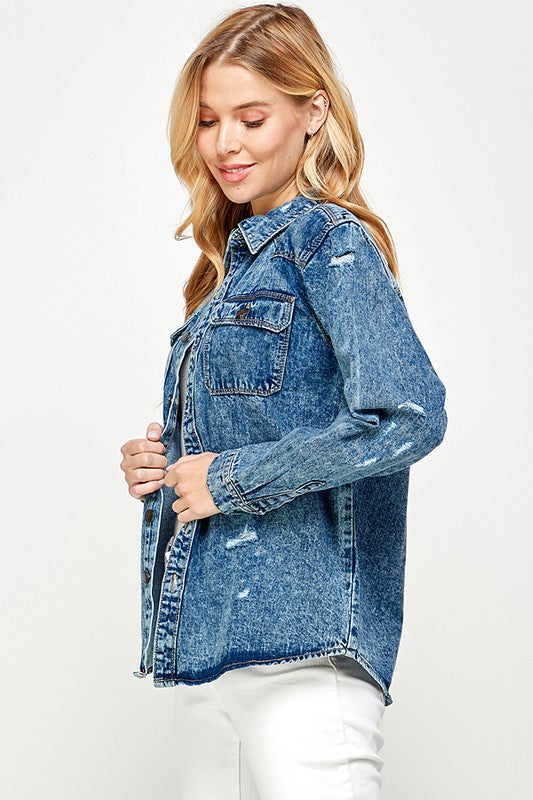 Blue Age Women's Distressed Denim Shirts