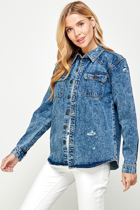 Blue Age Women's Distressed Denim Shirts