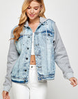 Blue Age Women's Denim  Jacket with Fleece Hoodie