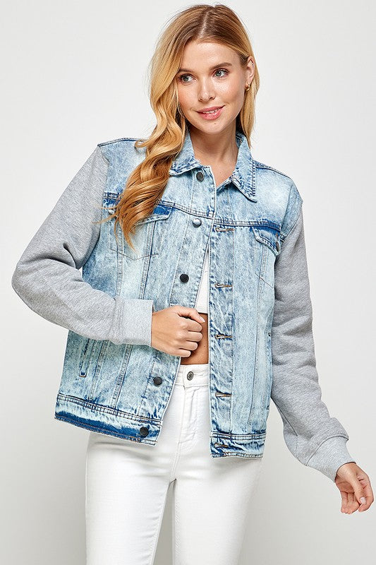 Blue Age Women&#39;s Denim  Jacket with Fleece Hoodie