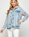 Blue Age Women's Denim  Jacket with Fleece Hoodie