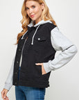 Women's Denim Boyfriend Jacket with Fleece Hoodie - Online Only