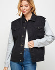 Women's Denim Boyfriend Jacket with Fleece Hoodie - Online Only