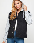 Women's Denim Boyfriend Jacket with Fleece Hoodie - Online Only