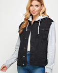 Women's Denim Boyfriend Jacket with Fleece Hoodie - Online Only