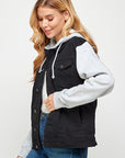 Women's Denim Boyfriend Jacket with Fleece Hoodie - Online Only