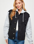 Women's Denim Boyfriend Jacket with Fleece Hoodie - Online Only